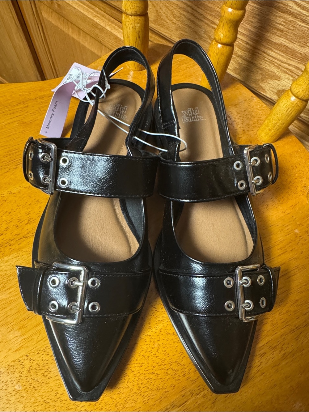 Wild Fable NWT 7 Black GOTH Pointed Buckle Slingback Flats